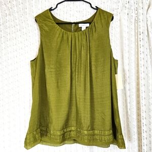 (NEW) Cold Water Creek Crepe Olive Green Sleeveless Top Size 1X 16W-18W